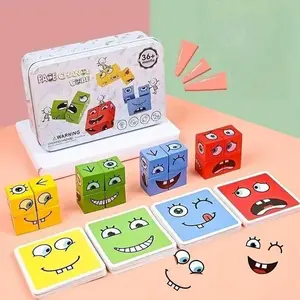 Yijia Mainan Puzzle Kayu Face Changing Funny Building Blocks - MMM-1055 Balok Blok