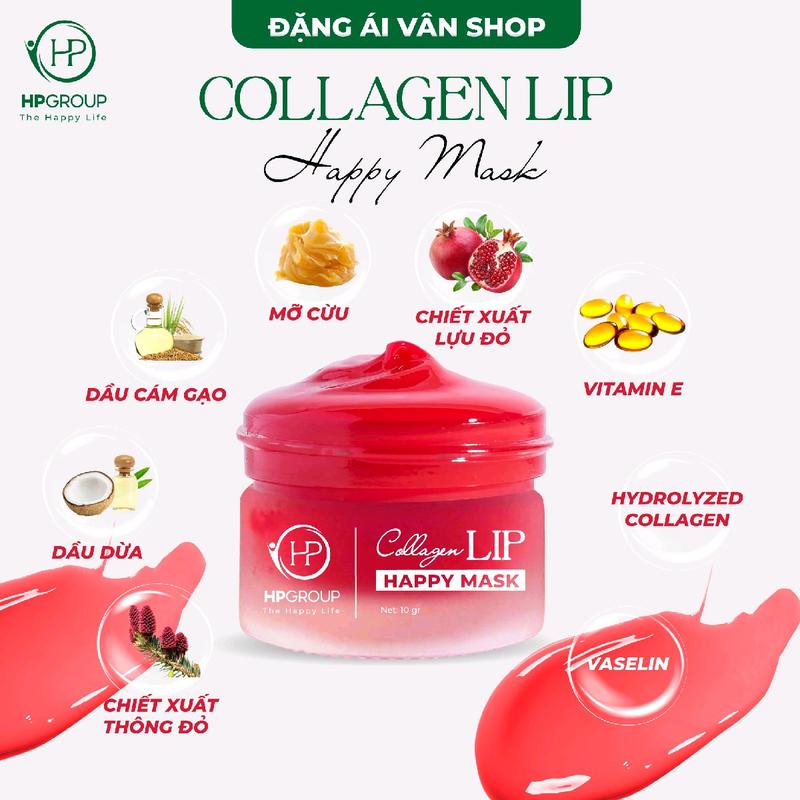 [Tặng Mặt Nạ Lấy Son] Combo 02 Ủ Môi COLLAGEN LIP Happy Mask HP GROUP 10g Hỗ Trợ Làm Hồng Môi, Mềm Môi và Giảm Thâm Môi Cosmetic Son dưỡng lựu đỏ Nữ Women  có màu 2