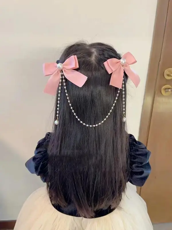 Faux Pearl Decor Bow Hair Clip, Cute Tassel Design Temperament Hair Clip, Trendy All-match & Exquisite Hair Accessories for Women & Girls, Barrettes 0