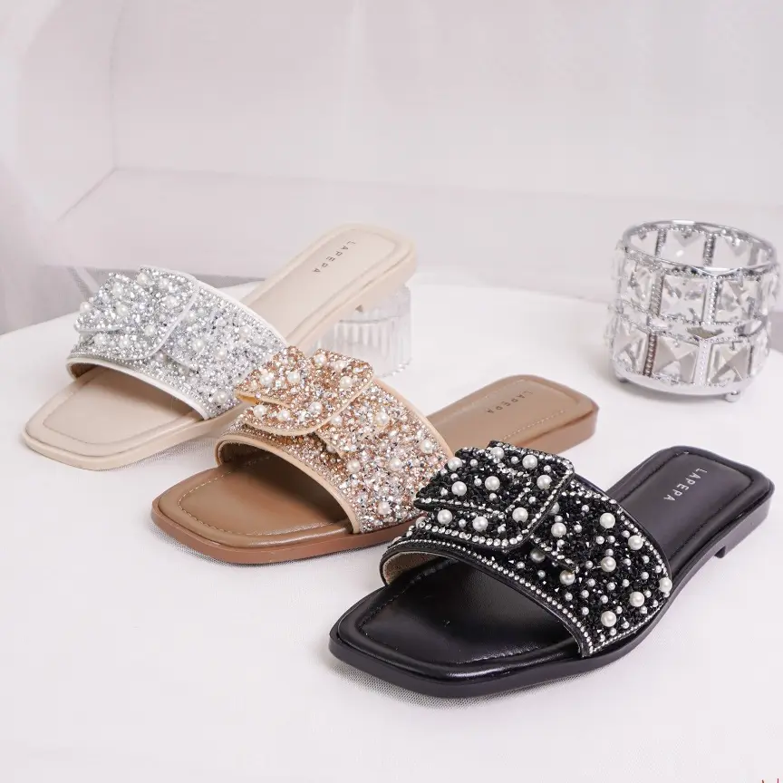 LAPEPA YUK - NAVA Sandal Wanita Teplek Korea Casual Premium Size 36 - 41 Sendal Slop Empuk Flat Cewek Kasual Rumahan Warna Hitam Black Cream Krem Selop Korean Style Elegan 37 38 39 40 Perempuan Kekinian Terbaru Shoes ORI Original Mall Official Store