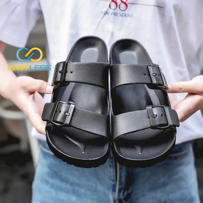 Sandal Pria 2 Strap Kasual Kekinian Dalam Ruangan Luar Ruangan Sendal Open Toe Karet Empuk Modis 2