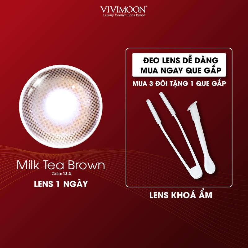 [Mua 3 đôi tặng 1 bộ dụng cụ] Kính áp tròng VIVIMOON LENS 1 ngày màu nâu trà sữa tự nhiên Milk Tea Brown (Giá 1 chiếc)