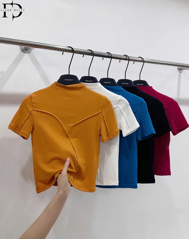 Áo Croptop Nữ Phối Gân Ngắn Tay Nhiều Màu Delys DLAC228 6