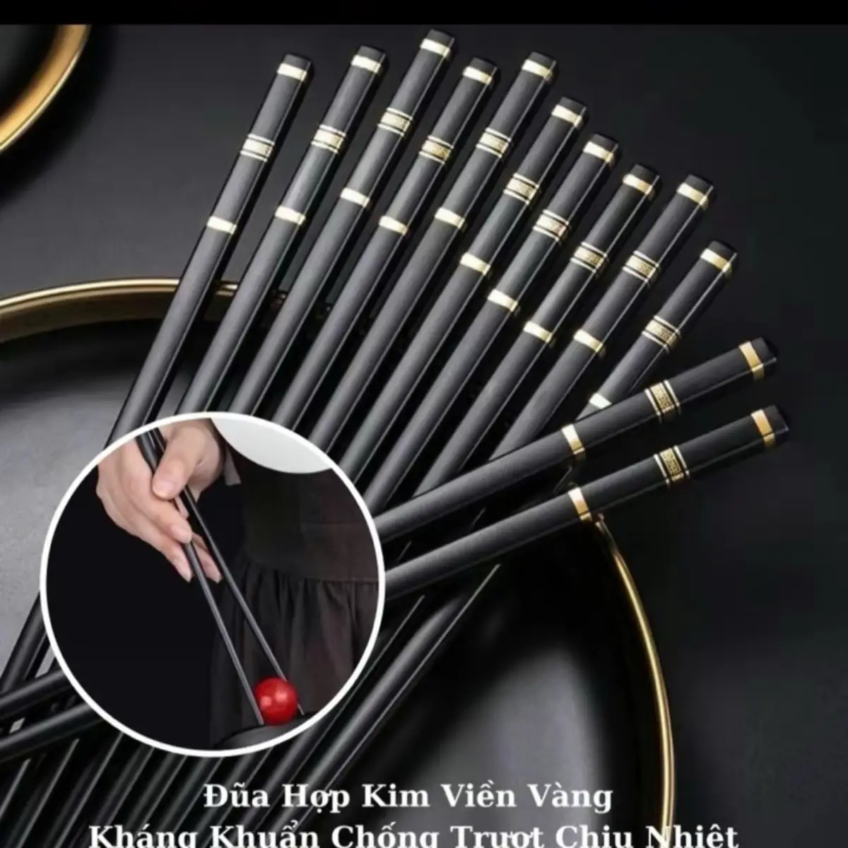 Combo 50đôi đũa hợp kim sợi thuỷ tinh viền vàng chống trơn trượt chống mốc , sang trọng lịch sự