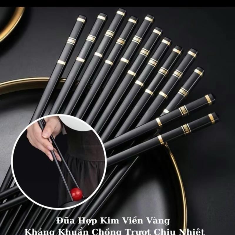 Combo 50đôi đũa hợp kim sợi thuỷ tinh viền vàng chống trơn trượt chống mốc  sang trọng lịch sự 