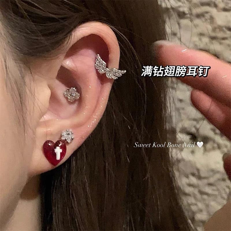 Bông Tai Đinh Tán Trái Tim Đào, Resin Thiên Thần Chữa Bệnh Ngọt Ngào Ngầu Tình Yêu Dễ Phối Đồ Khuyên Tai Đinh Tán Thép Titan Cánh Thiên Thần, Dành Cho Phụ Nữ, Hàng Mới Về 7