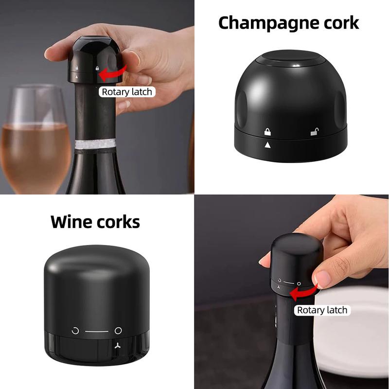 Product Introduction of 1/2Pcs Vacuum Red Wine Champagne Bottle Stopper Set Sealed Bottle Cap Stopper Leak-proof Retain Freshness Wine Bottle Plug Kitchen Silicone Utensils Cork Rotating Round 21