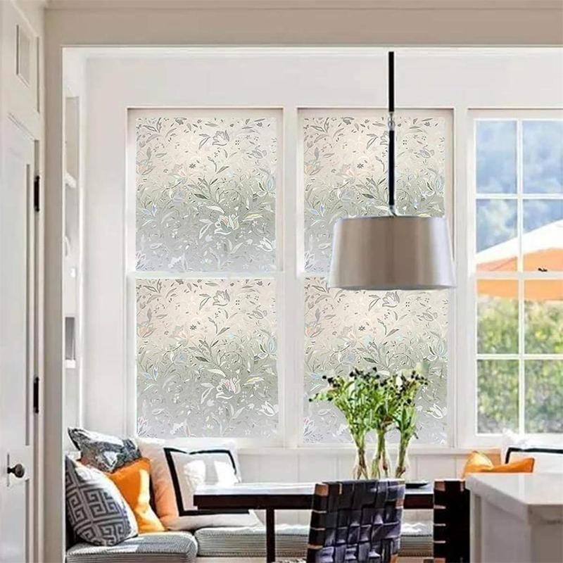 Tulip Pattern Window Film, 1 Roll Decorative Window Privacy Film, 3D Stained Glass Window Sticker, Anti-UV Sun Blocker Heat Control for Home, Ornaments 5