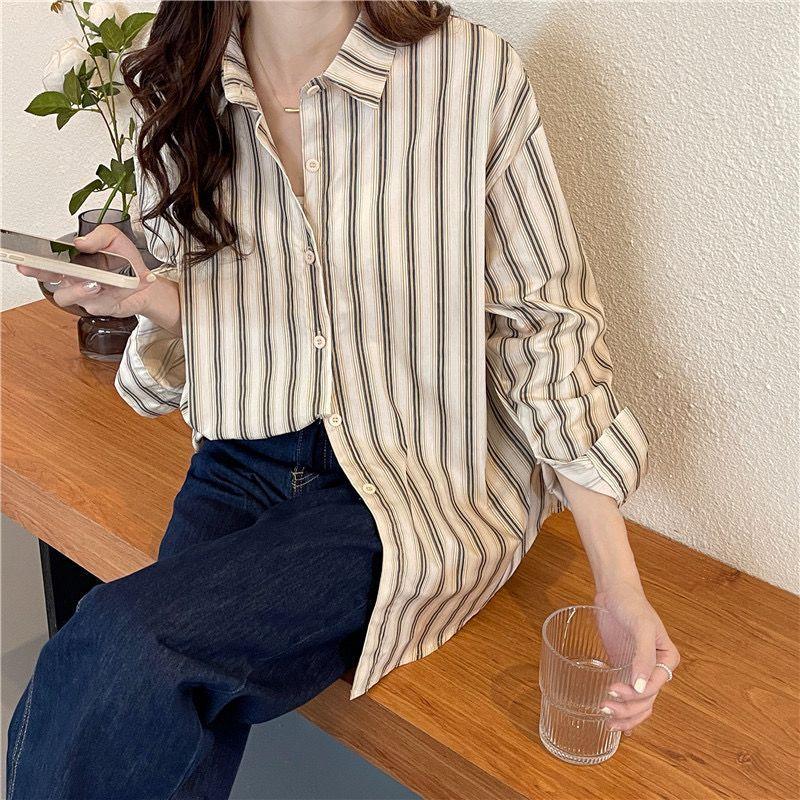 Product Introduction of Áo Sơ Mi Sọc Dọc, Dành Cho Nữ, Bộ Đồ Mùa Thu, Áo Sơ Mi Lớp Cơ Sở Bên Trong, Áo Sơ Mi Áo Bó Sát Sang Trọng, Đầu Thu 2022 Hàng Mới Về 3
