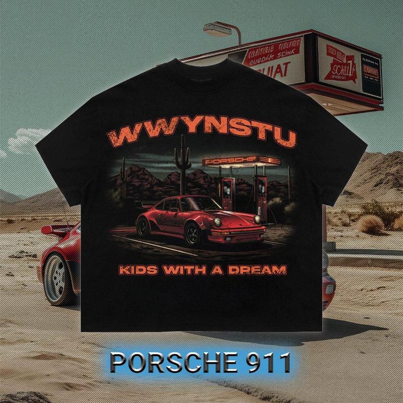 【Chất liệu 100% cotton】Áo thun boxy porsche màu đen vải đã được xử lý co rút Nam Unisex Menswear Cổ Tròn chỉ giặt tay đen l đen tay nâu sang trọng đầy màu sắc-9 đẹp Top Nữ Women 3