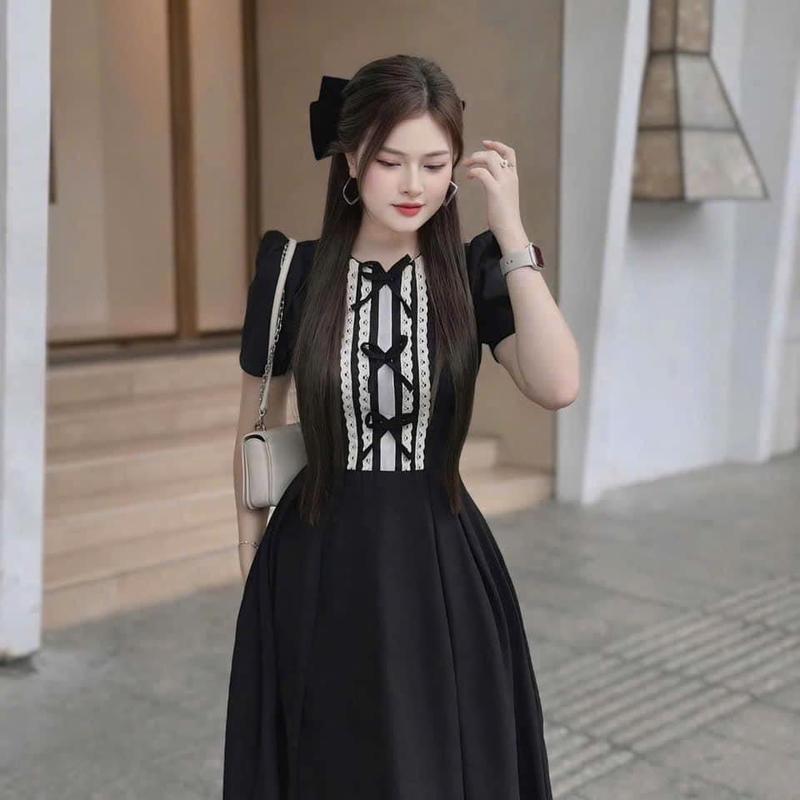 Váy Thiết kế Big size xoè quá gối cổ tròn chất xước thái phối ren cộc tay - Đầm Big size thông thường đẹp - Nữ, Women damvay dutie