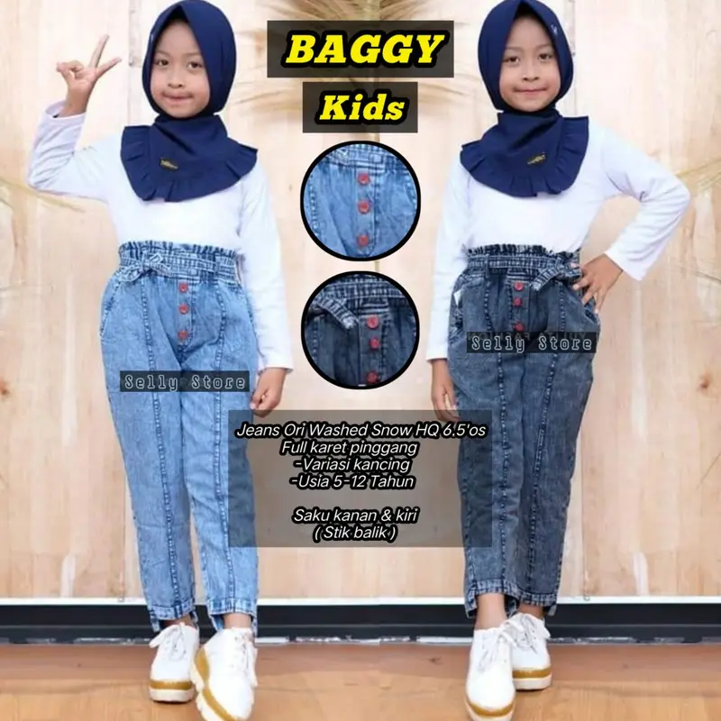 CELANA BAGGY ANAK JEANS PEREMPUAN USIA 2-15 TAHUN 0