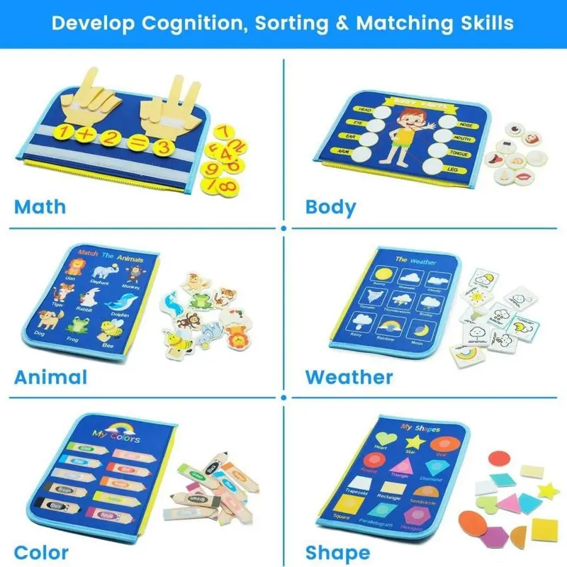 8 Pages Baby Sensory Toy, Portable Baby Busy Board for Motor Skill, Montessori Learning Sensory Play Toy for Home Nursery Use, Christmas Gift 4