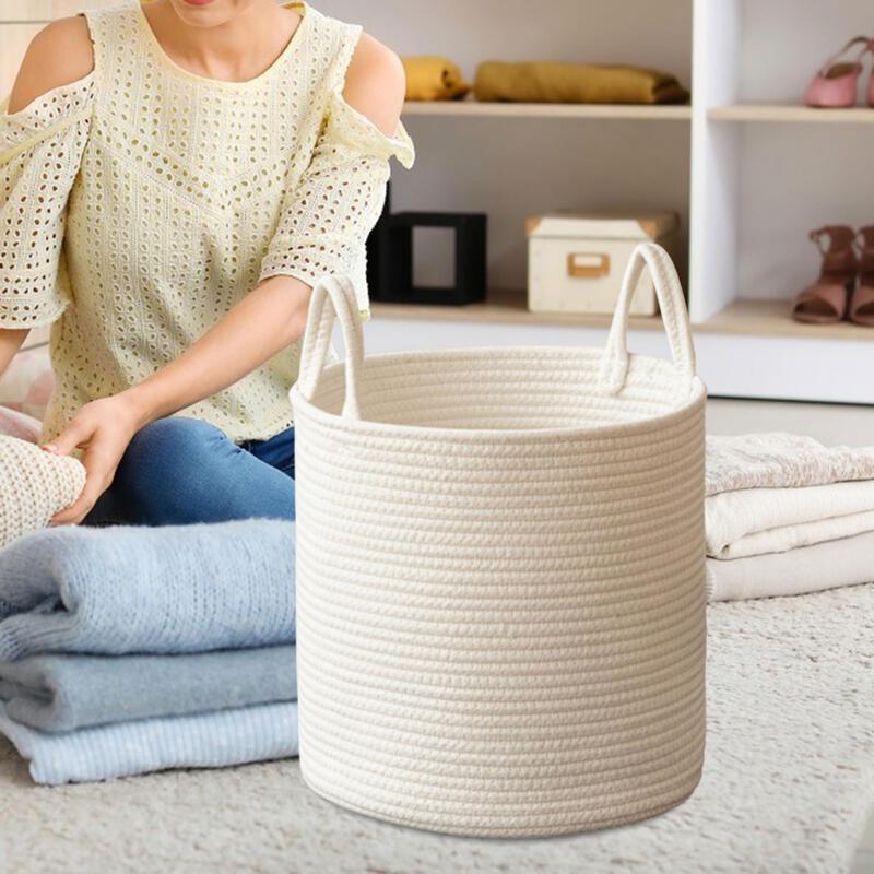 Simple Woven Rope Laundry Clothes per Storage Basket with Easy Carry Handles Soft Blanket Holder Bin for Apartments Living Room 7