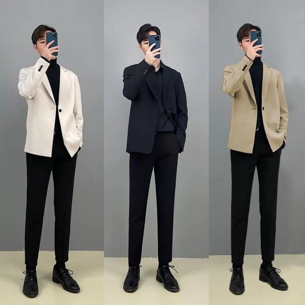 Áo vest nam blazer phom rộng hàn quốc màu nâu, màu trắng kiểu dáng trẻ trung hợp mọi phong cách