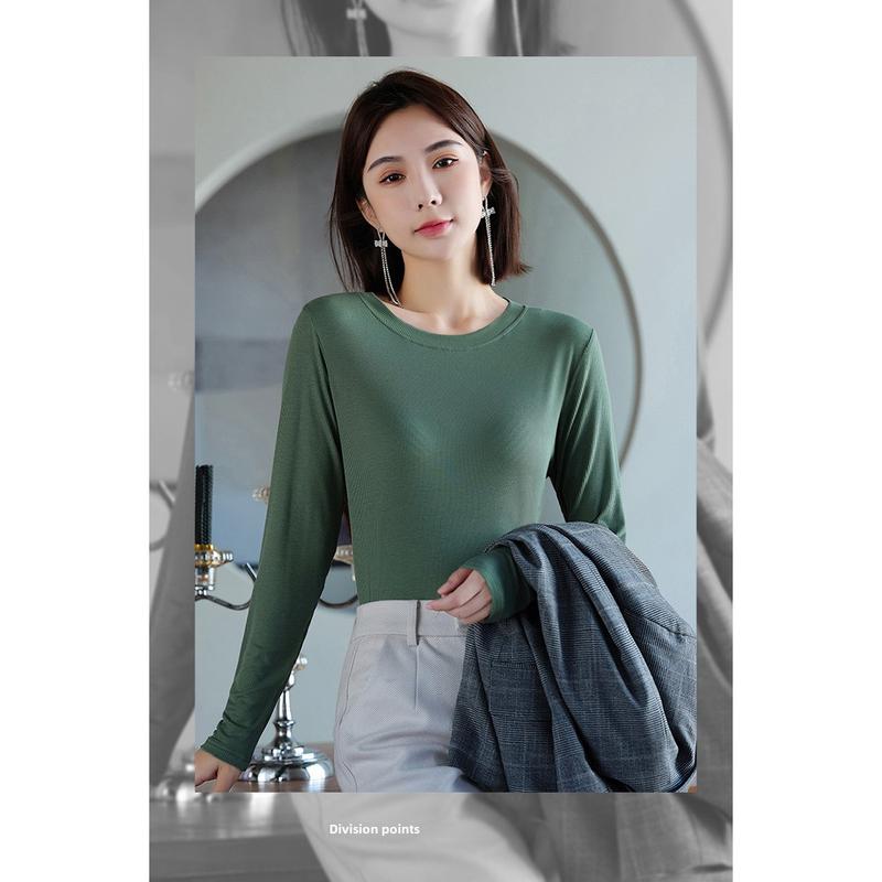 Product Introduction of Women's Long-Sleeved Bottoming Shirt Fall and Winter Inner Wear 2024 New Thread round Neck Loose Slim Western Style Black T-shirt Top Womenswear Lingerie Lady Comfort Longsleeve Basic turtleneck  tank Crewneck Minimalist 2