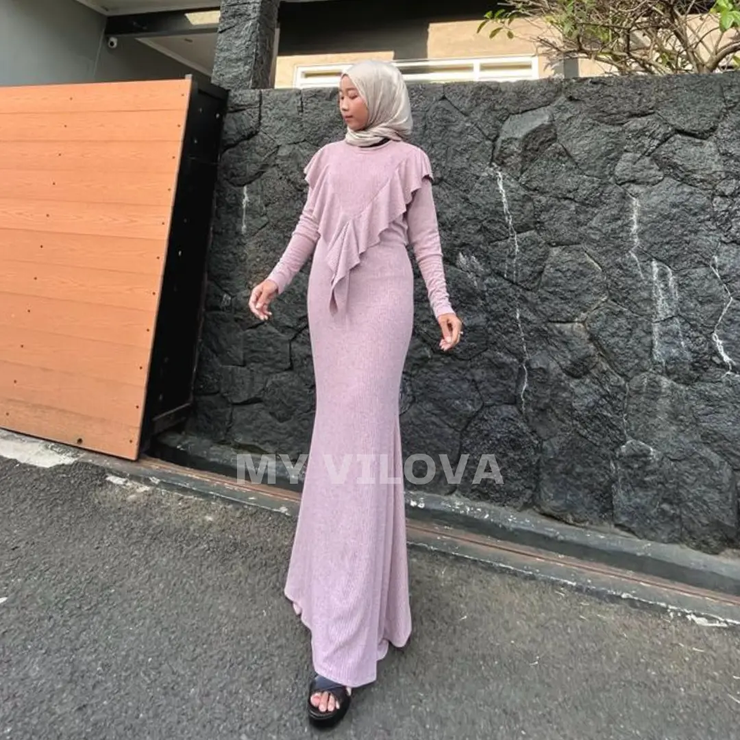 MY VILOVA Nagita Dress Mermaid Knit Rempel Depan Gamis Viral Kondangan Fashion Muslim Terbaru Dress Knit Duyung Jumbo LD 110