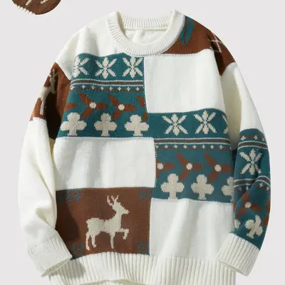 Carmel Collection Embroidered Deer Knit Long Sleeve Pullover Sweater factory