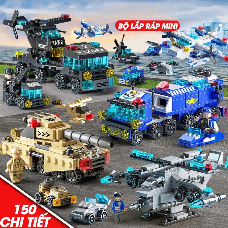  Tháo Lắp Đồ chơi lắp ráp mini 150 chi tiết Bộ Lắp Ráp hơn 10 chủ đề khác nhau Toy phù hợp bé trai bé gái Xếp Hình mô hình xe cảnh sát xe tăng máy bay 