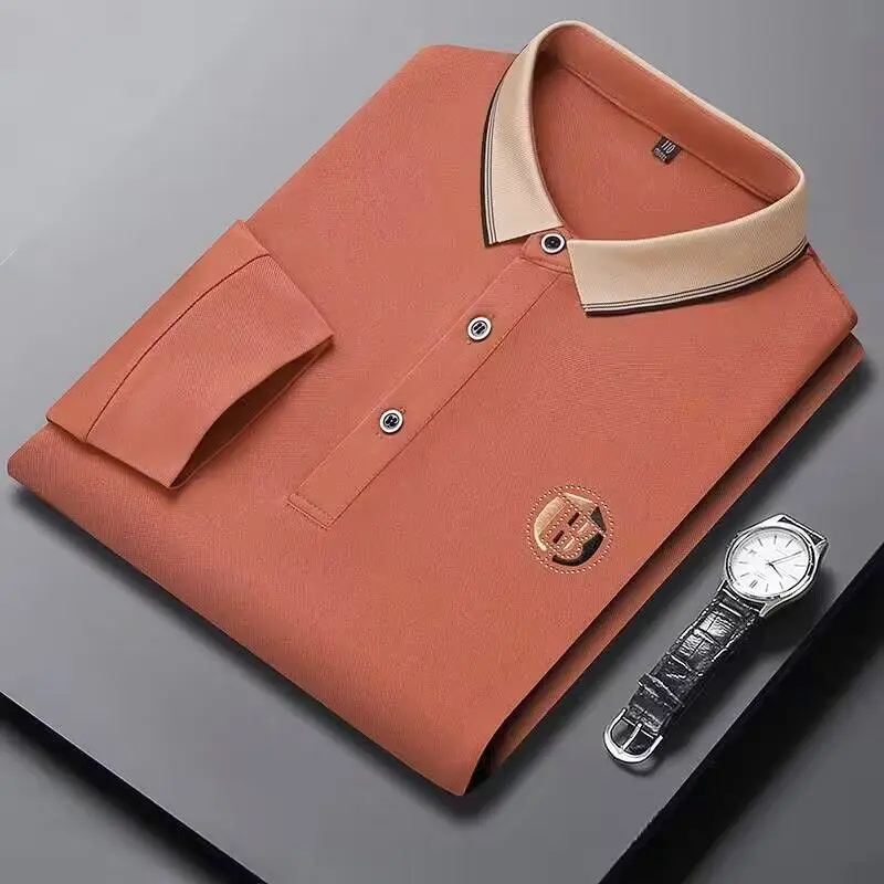 Áo Polo Cao Cấp, Áo Thun Dài Tay Nam, Thêu, Ngoại Cỡ, Phong Cách Công Sở Thường Ngày Thích Hợp Cho Nam Giới Trẻ Trung Và Trung Niên, Cổ Bẻ Áo, Quần Áo Nam, Mùa Thu 2023