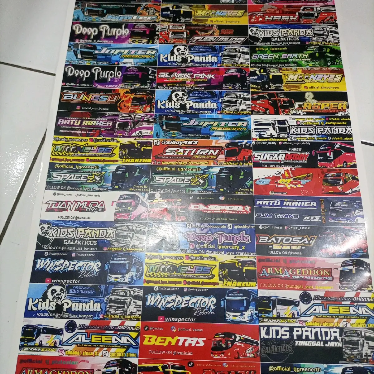 sticker bus basuri 1 lembar isi 45 kotak/sticker bus basuri panda kids/sticker viral Paper Buku Stationery