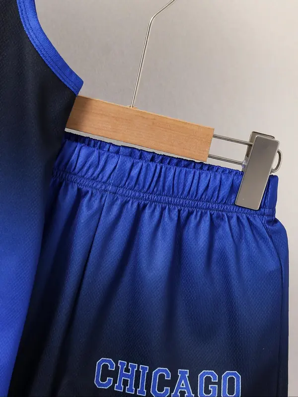 Two-Piece Set Boy's Letter Print Basketball Jersey & Shorts Set, Casual Breathable Quick Drying Basketball Uniform, Kids Sports Clothing for Indoor Outdoor Wear 4