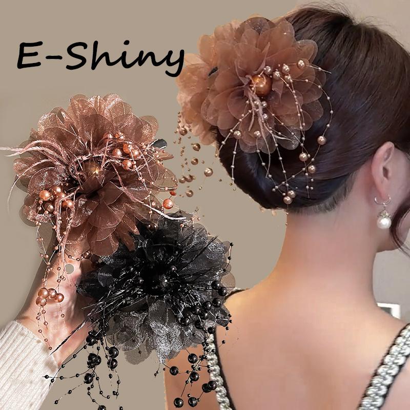 Kẹp Tóc Càng Cua Hoa Lưới Tua Rua, Phong Cách Lãng Mạn, Dành Cho Phụ Nữ Và Trẻ Em Gái, Phụ Kiện Tóc Cho Tiệc Cưới, Với Ngọc Trai kẹp lông