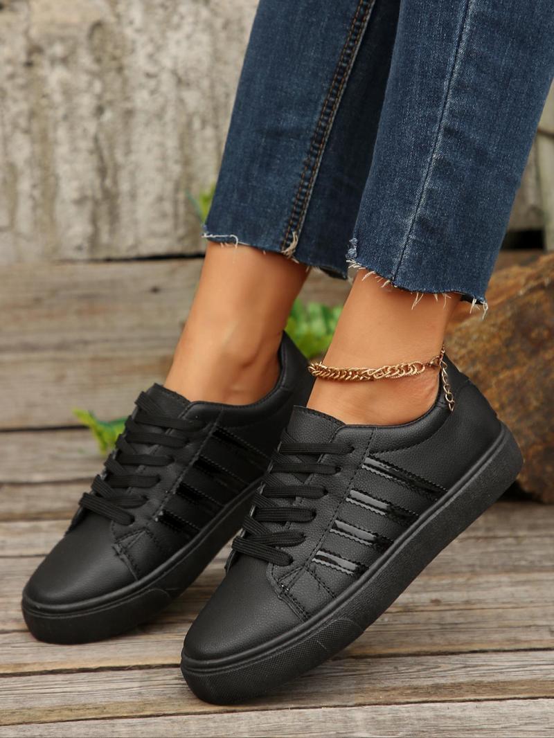 Product Introduction of Women's Fashionable Lace Up Low Top Sneakers, Casual Comfortable Breathable Sports Shoes, Female All-match Round Toe Shoes for Daily Wear 7