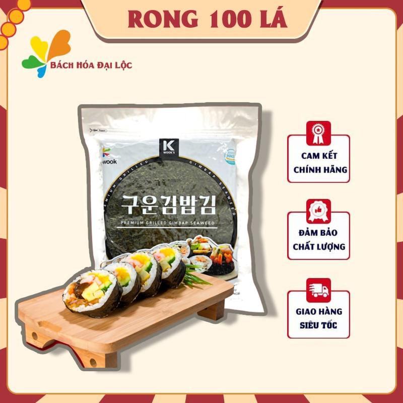 Rong Biển Cuộn Cơm, Sushi, Kimbap Hàn Quốc 100 Lá (Dày, Xanh, Không Bị Rỗ), Rong Biển Làm GimBap - 240G - K-WOOK (Nhập Khẩu Trực Tiếp)