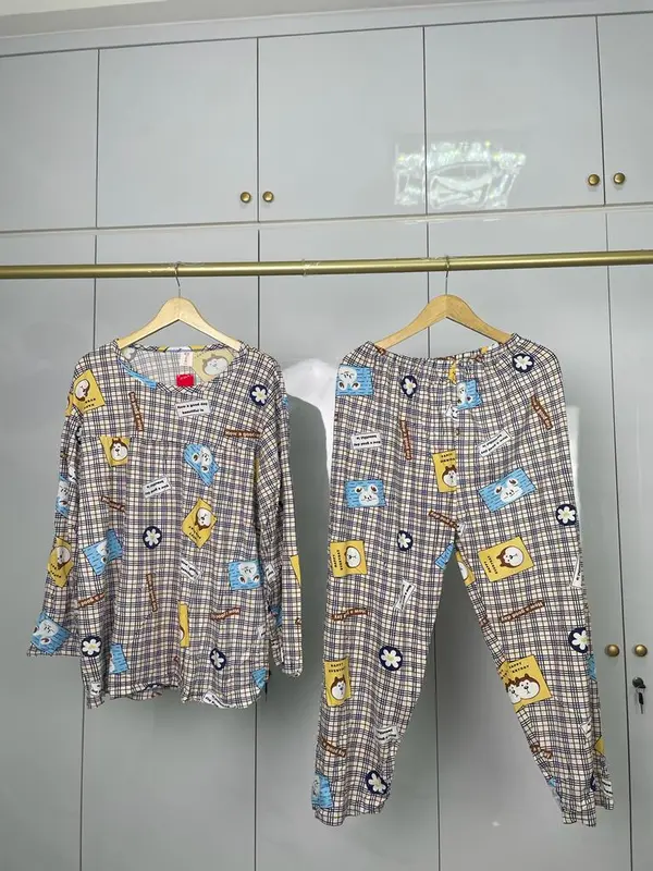 Paket 2 PCS Setelan Piyama Wanita lengan Panjang Jumbo 3