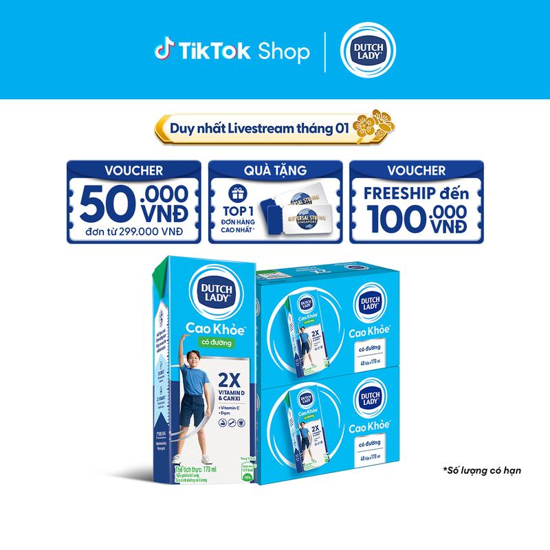  Combo 2 Thùng 48 Hộp Sữa Dutch Lady Cô Gái Hà Lan Cao Khỏe Có Đường 170ml  48x170ml  