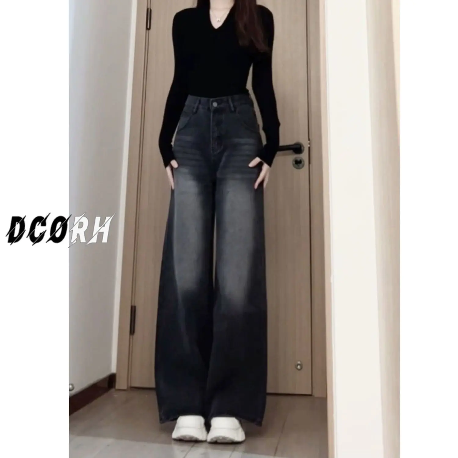 Tiktok Hot Sale Loose Slimming Washed Wear-White Straight Jeans for Women 2024 Spring and Autumn New Small plus Size Wide Legs Jeans