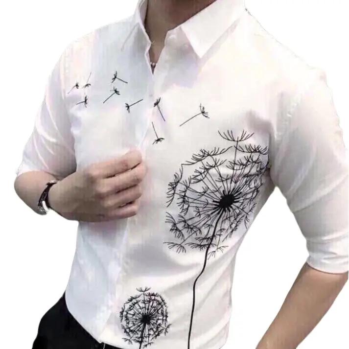 ÁO SƠ MI NAM IN HOA BỒ CÔNG ANH TAY DÀI, VẢI LỤA MỀM MẠI, NHẸ THOÁNG, MÀU TRẮNG (40-95KG) Menswear    Áo sơ mi nam  Shirt Kate
