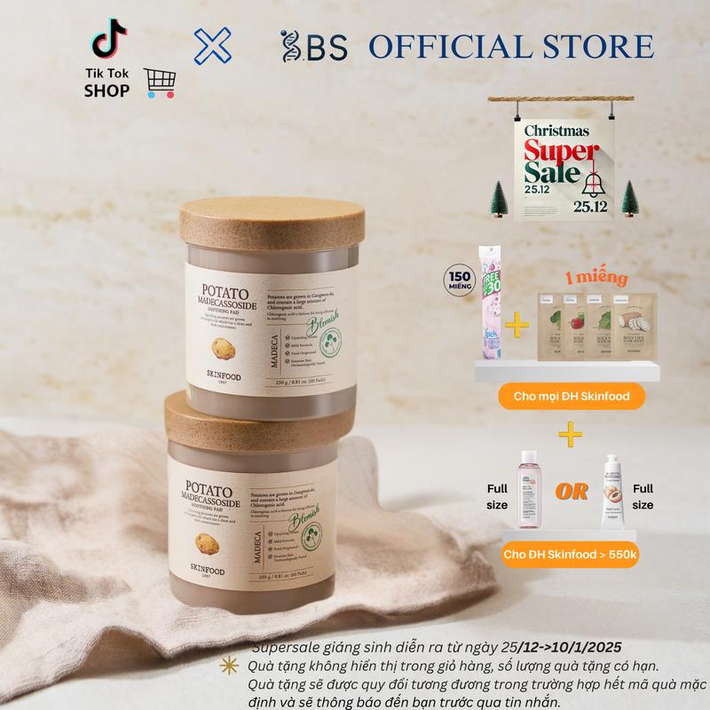 Hộp 60 miếng Toner Pad Skinfood làm dịu và sáng da Potato Madecassoside Soothing 250g