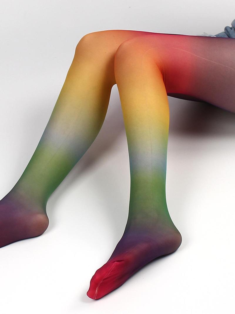 Product Introduction of Women's 1 Pair Rainbow Ombre Print Sheer Sexy Tights, Casual Comfy Breathable Pantyhose for Daily Wear, Ladies Summer Clothes 4