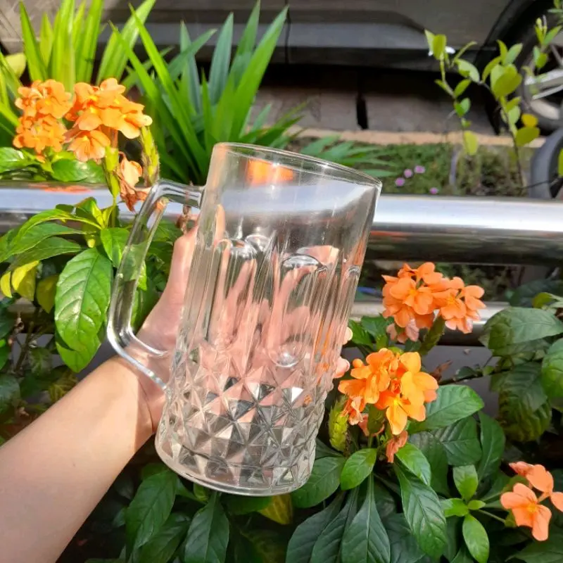 GELAS KACA BEER BESAR KIG D800/GELAS GAGANG DENGAN MOTIF