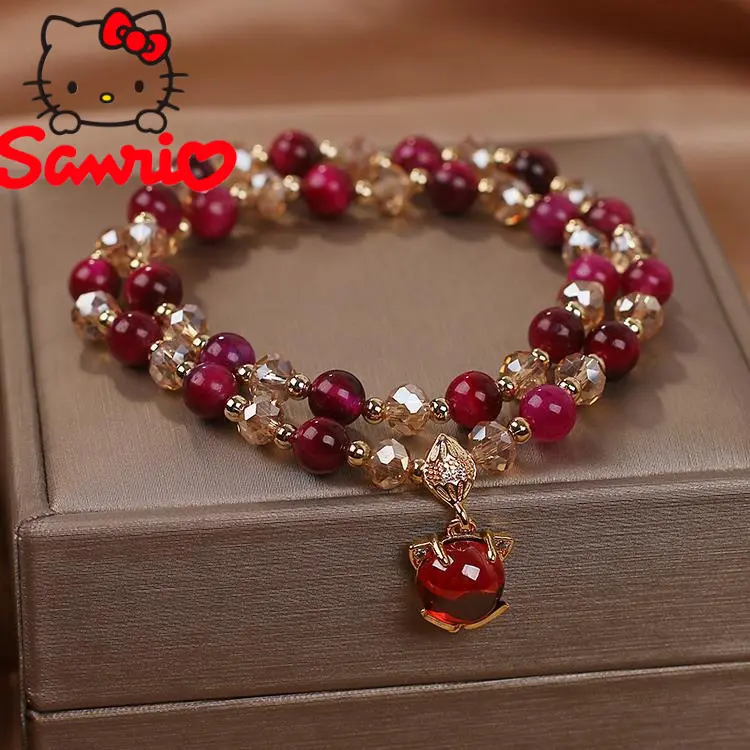 [Sanrio] Rose Red Tigereye Wangfu Bracelet Female Money Drawing and Luck Changing Fox Bracelets Girlfriends Birthday Gift Bracelet