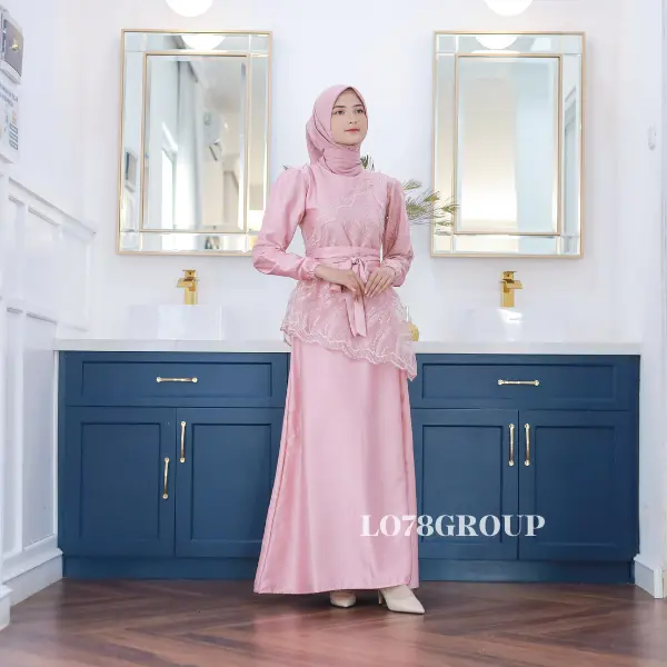 Clarissa - New Saukia Malaysian Dress Satin Brukat Fashion Lebaran Bridesmaid Kondangan 2023 Brokat Lembut Mewah Muslim Mutiara Panjang Velvet Gamis Gaun Pesta Wanita Motif BROKAT Maxi Tile Tanggung 8