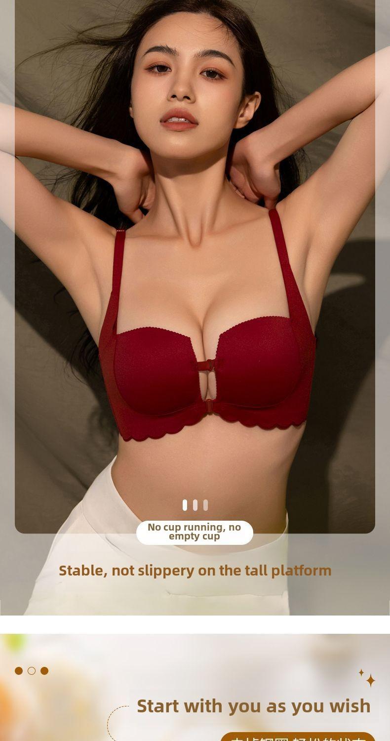 Product Introduction of Front Button Gathering Bra Small Breast Size Exaggerating Bra Push up and Anti-Sagging Sexy Seamless Beautiful Back Underwired Bra Thick Cup Underwear for Women 14