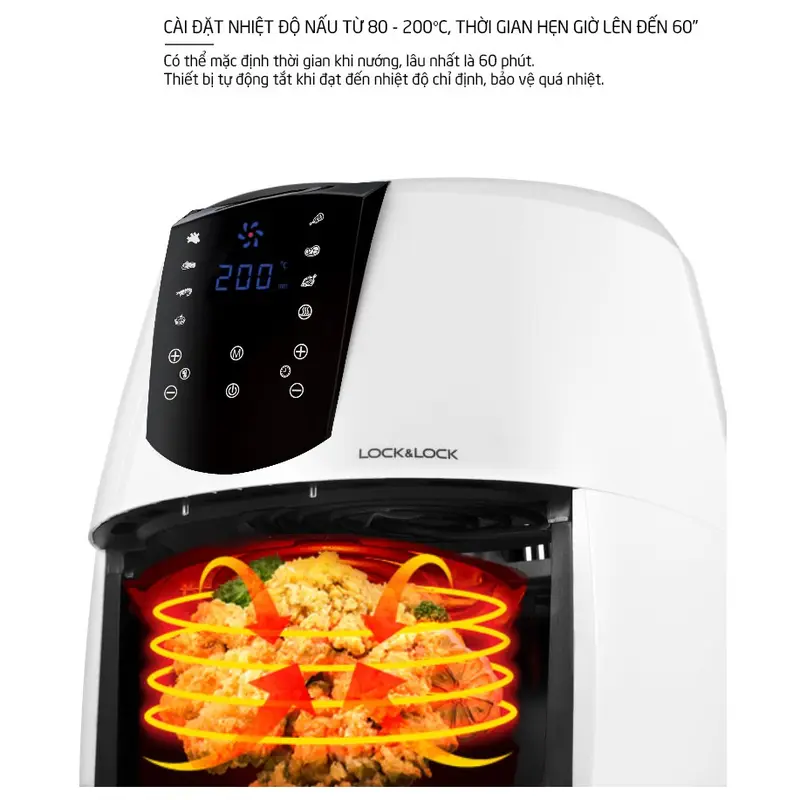 Nồi chiên không dầu LocknLock Chính hãng 5.2 Lít 1800W - Tặng chảo nướng 1,7L, Găng tay EJF357 - HAPOS MALL OFFICIAL 4