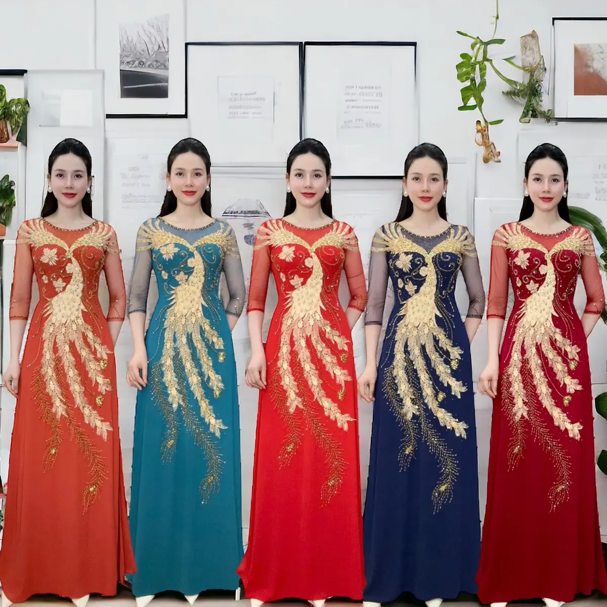 Áo dài dạ hội trung niên cao cấp mã AD96 Women Dress Nữ  Kem a odai aodai mau jador váy cách