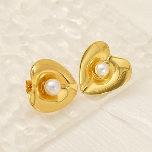 Anting-anting Selebriti Internet, Gaya Elegant Niche Eropah dan Amerika, Reka Bentuk Retro, Bersalut Keluli Tahan Karat, Anting-anting Emas 18K, Anting-anting Stud Cinta Mutiara, Untuk Wanita, Ketibaan Baru