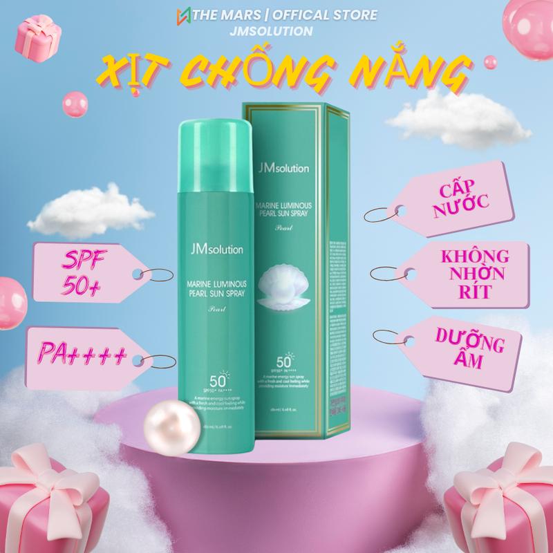 Xịt Chống Nắng JMsolution Làm mát Dưỡng Sáng Da Chiết Xuất Ngọc Trai Hàn Quốc - [Chính hãng] Korea JMsolution Marine Luminous Pearl Sun Spray Pearl 180ml Ngọc Trai Collagen Kem Chống Nắng Da Body Trà