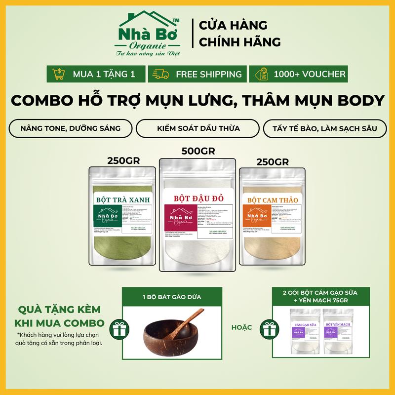 [MUA 1 TẶNG 1] - Combo 3 gói Bột [500g Bột Đậu Đỏ + 250g Bột Trà Xanh + 250g Bột Cam Thảo] Giúp dưỡng sáng da, tẩy tế bào | Nhà Bơ Organic