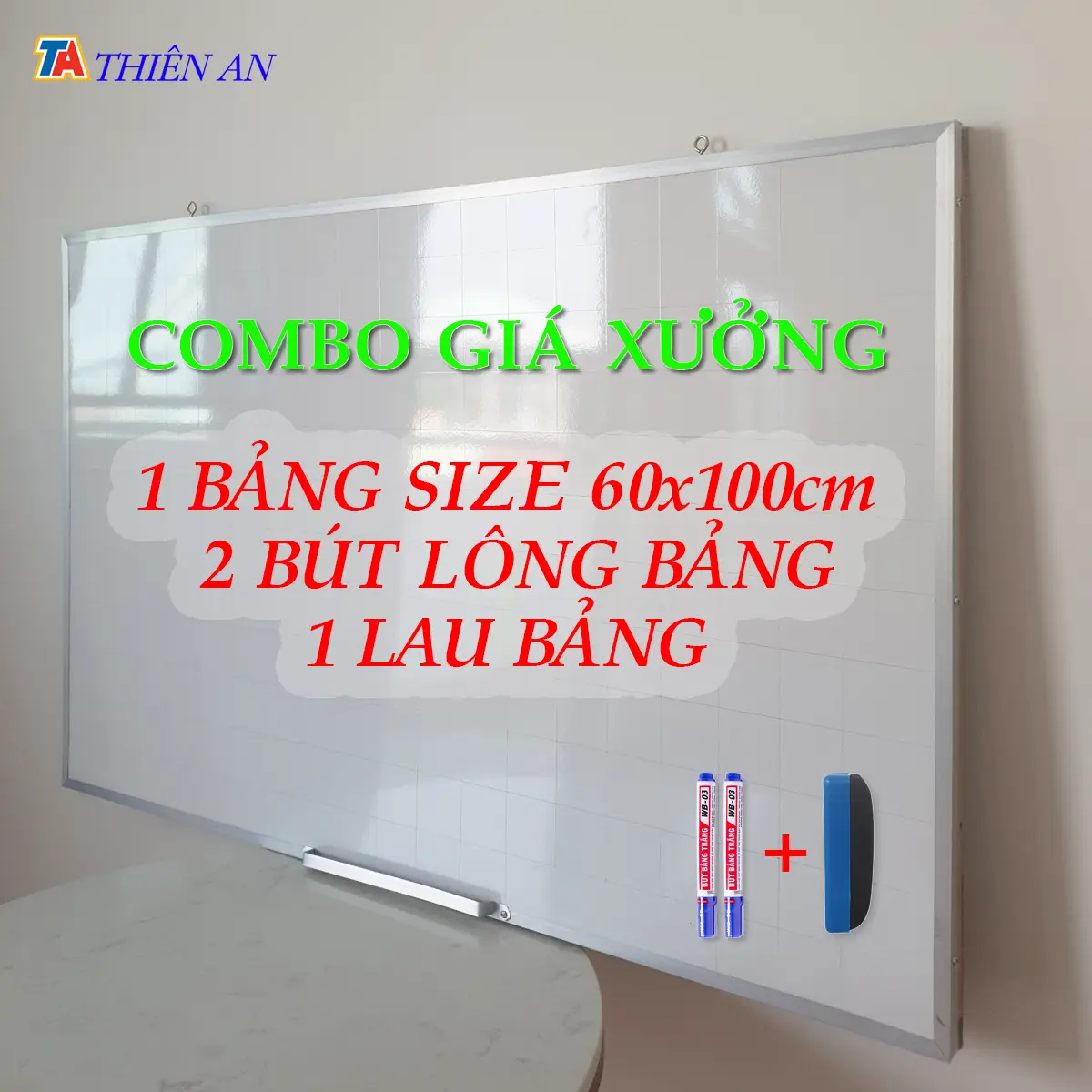 Combo Giá Xưởng 01 Bảng Viết Treo Tường Viết Bút Lông Size 60x100cm 02 Bút Lông Bảng 01 Lau Bảng - Bảng Trắng Treo Tường - Bảng Trắng Viết Bút Dạ