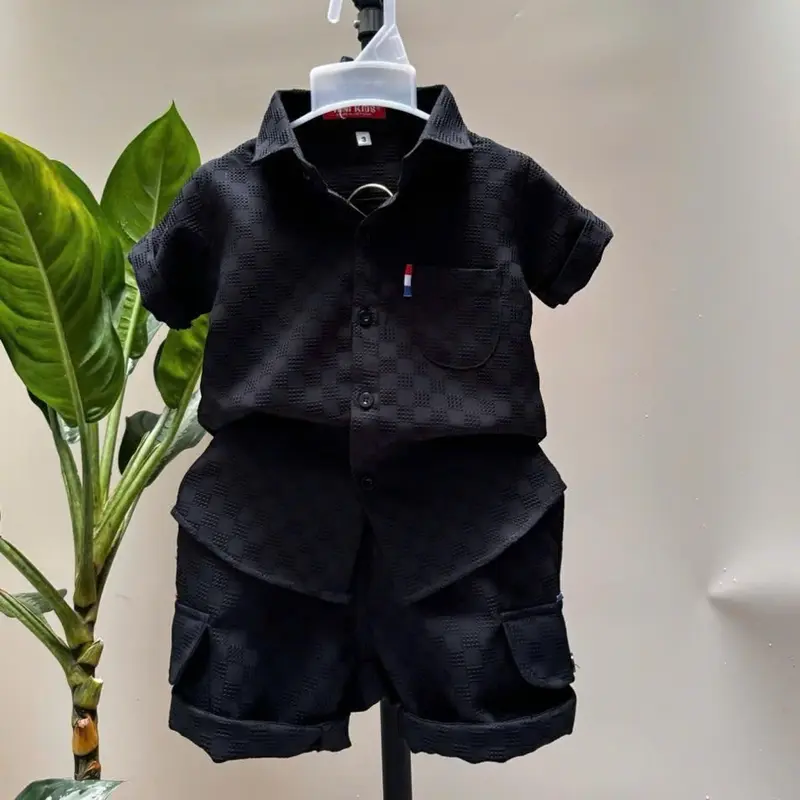 Bộ Quần Áo Sơ Mi Chất Liệu Kim Cương 4 Màu Cho Bé Trai 12-52kg có thể giặt máy Jean Có Cổ 1