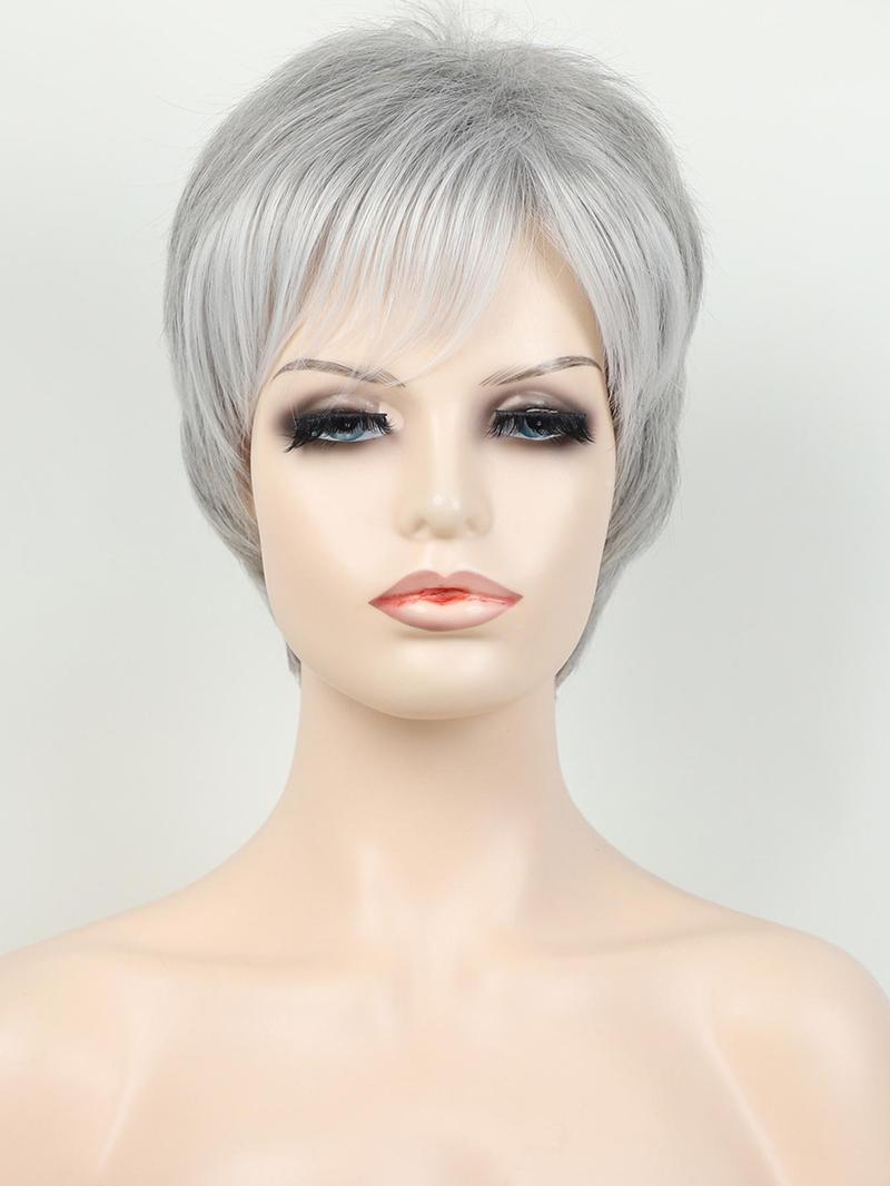 Product Introduction of Fashionable Granny Grey Short Straight Pixie Cut Wigs for Women, Gorgeous Fluffy Wigs with Bangs, Synthetic Full Machine Wigs for Party, Daily Use 2