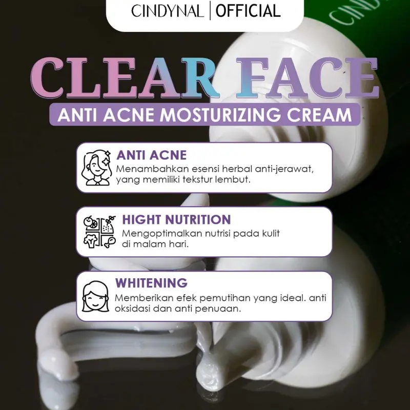 BPOM CINDYNAL Krim Obat Jerawat dan Bekas Jerawat Paling Ampuh - Cream Moisturize Acne Clear Face 20g Berjerawat Wajah 4