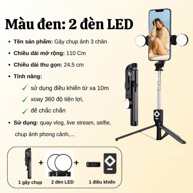 Gậy chụp hình Selfie B11s đa năng phụ kiện gồm đèn led trợ sáng nút remote bluetooth điều khiển chụp ảnh xa 10m 6