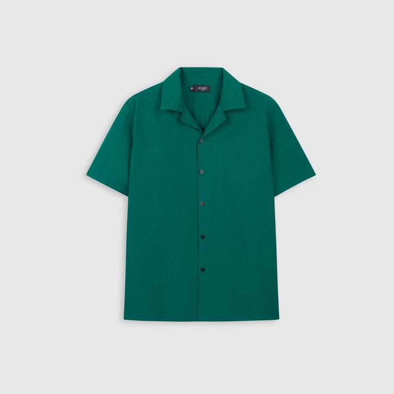 Áo sơ mi nam ROWAY vải linen thoáng mát không nhăn form regular Sơ mi cộc xanh 